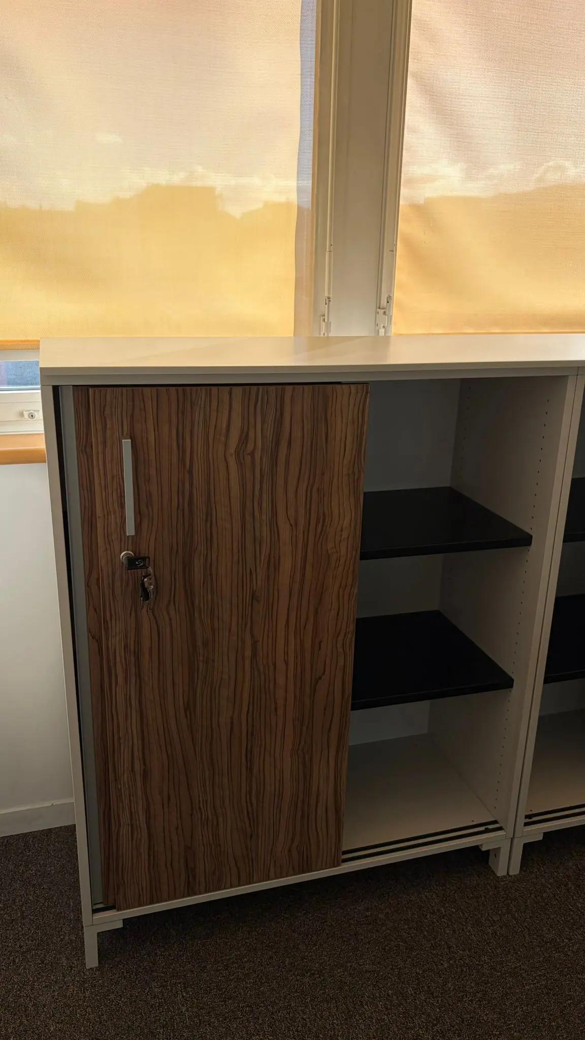 Armoire basse bureau design 124x100 bois & blanc - vue 2
