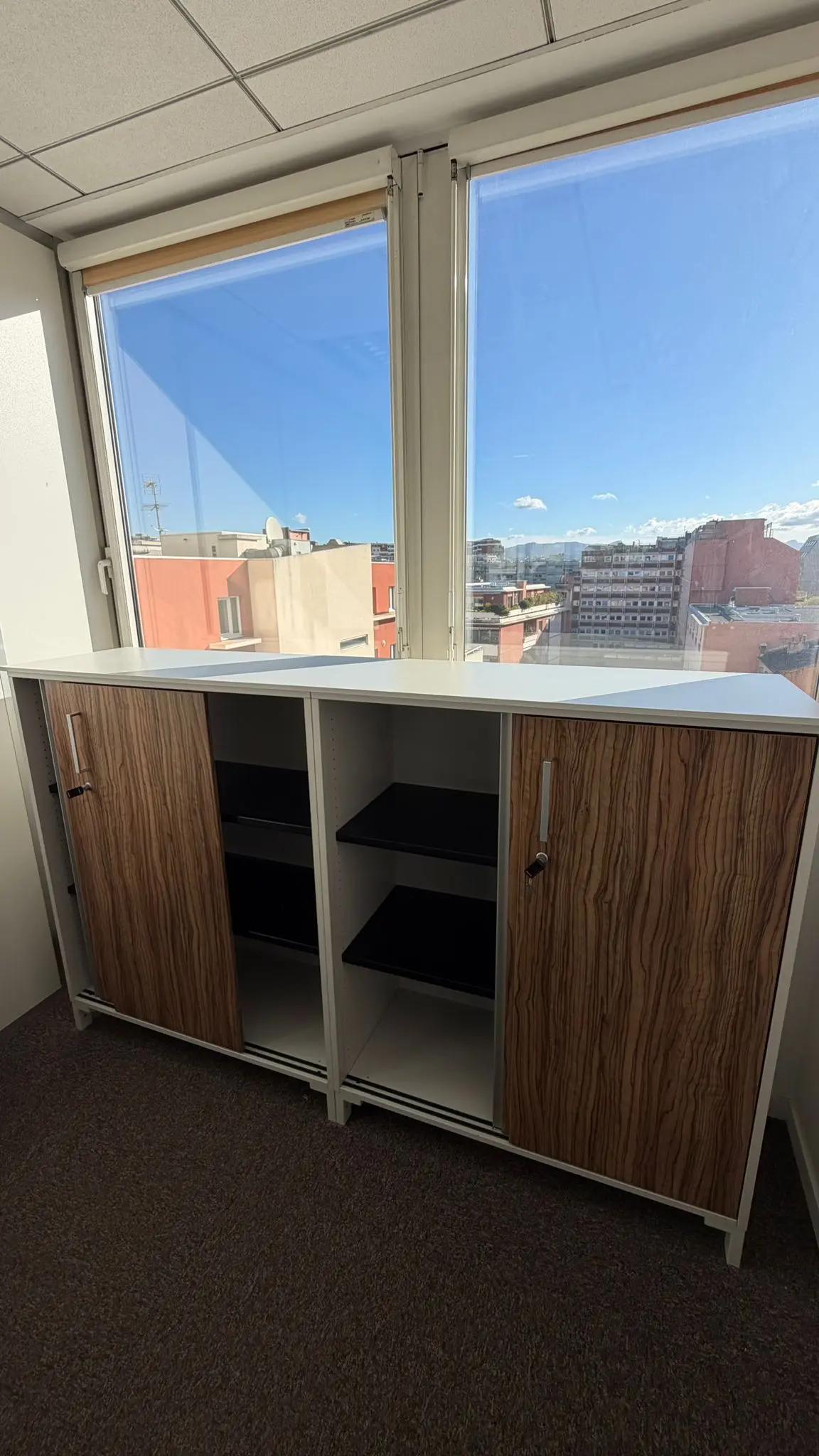Armoire basse bureau design 124x100 bois & blanc - vue 4