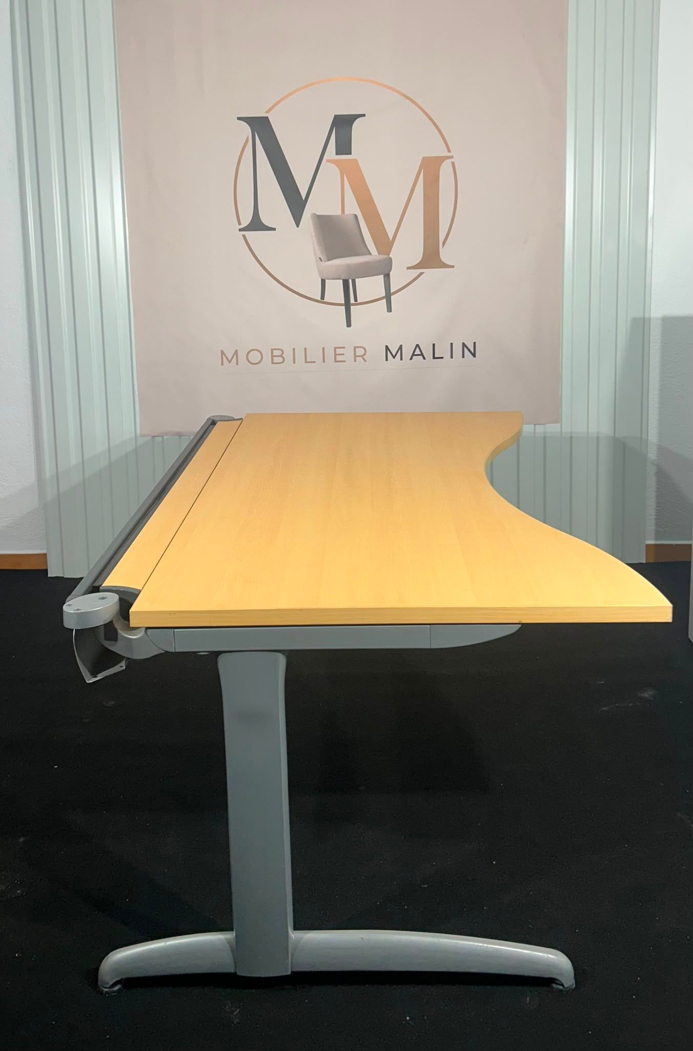 Bureau professionnel droit 160 x 80 cm Bois clair avec piètement métal - vue 3