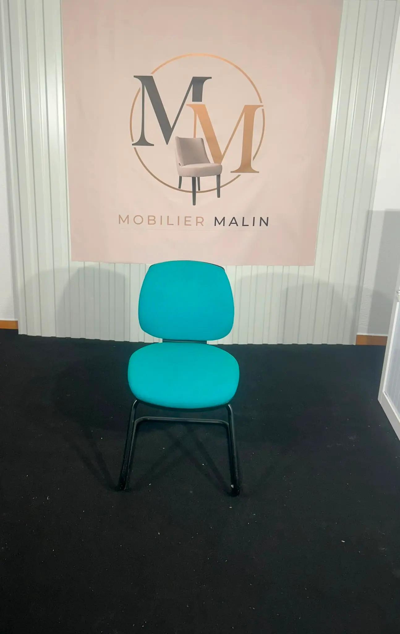 Chaise visiteur à piètement luge en tissu turquoise rembourré - vue 3