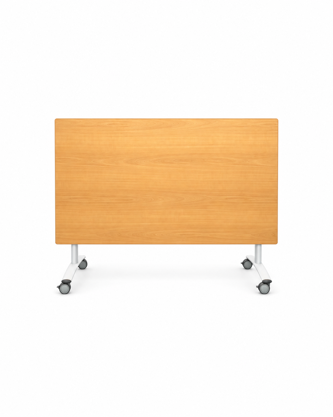 Table pliante en bois clair sur roulettes