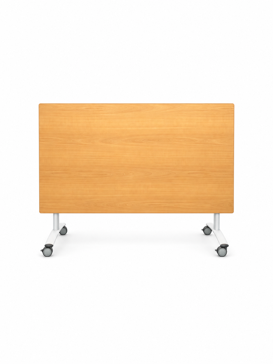 Table pliante en bois clair sur roulettes