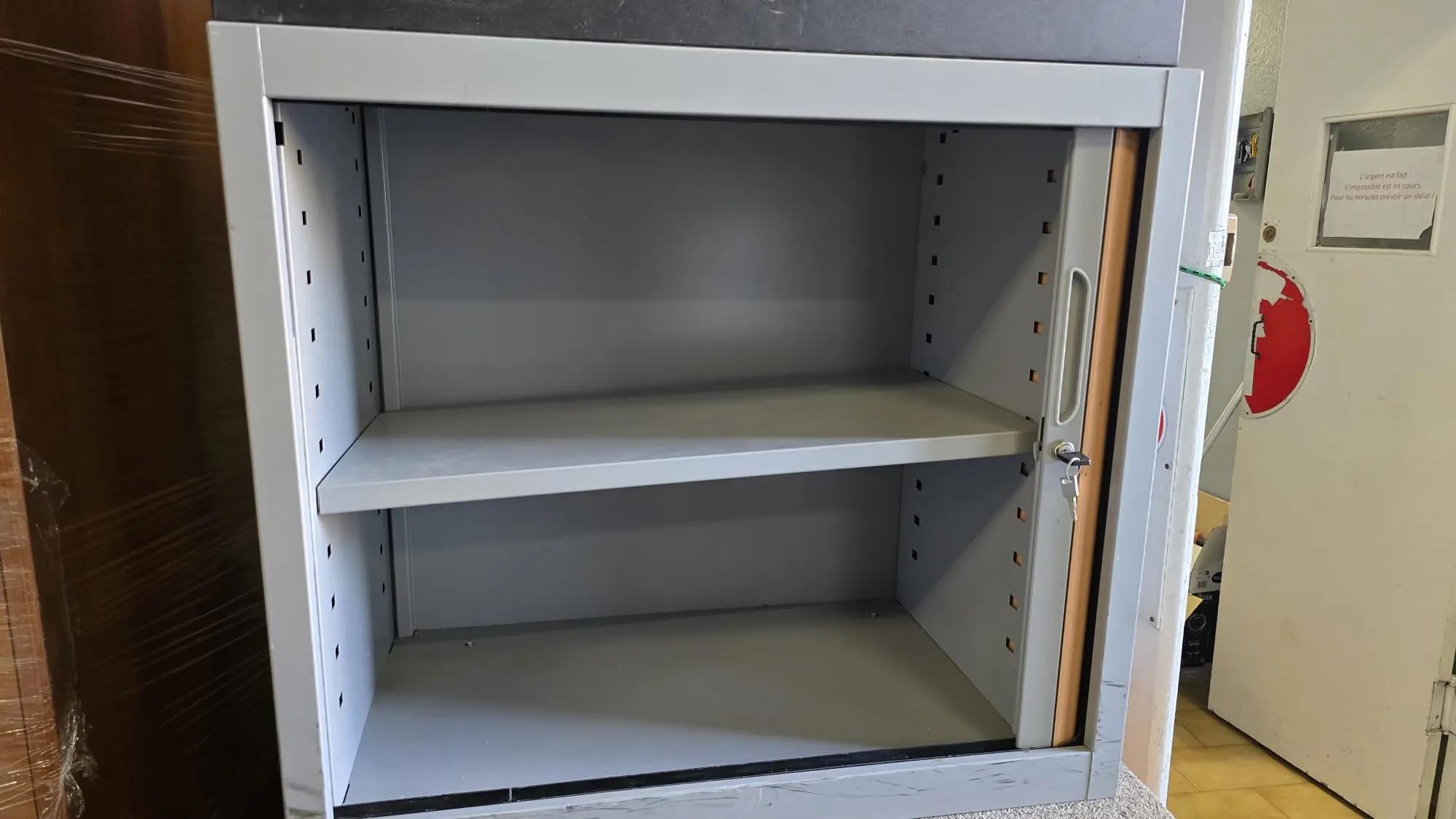Armoire basse à rideau bois/gris 80x72  - vue 2