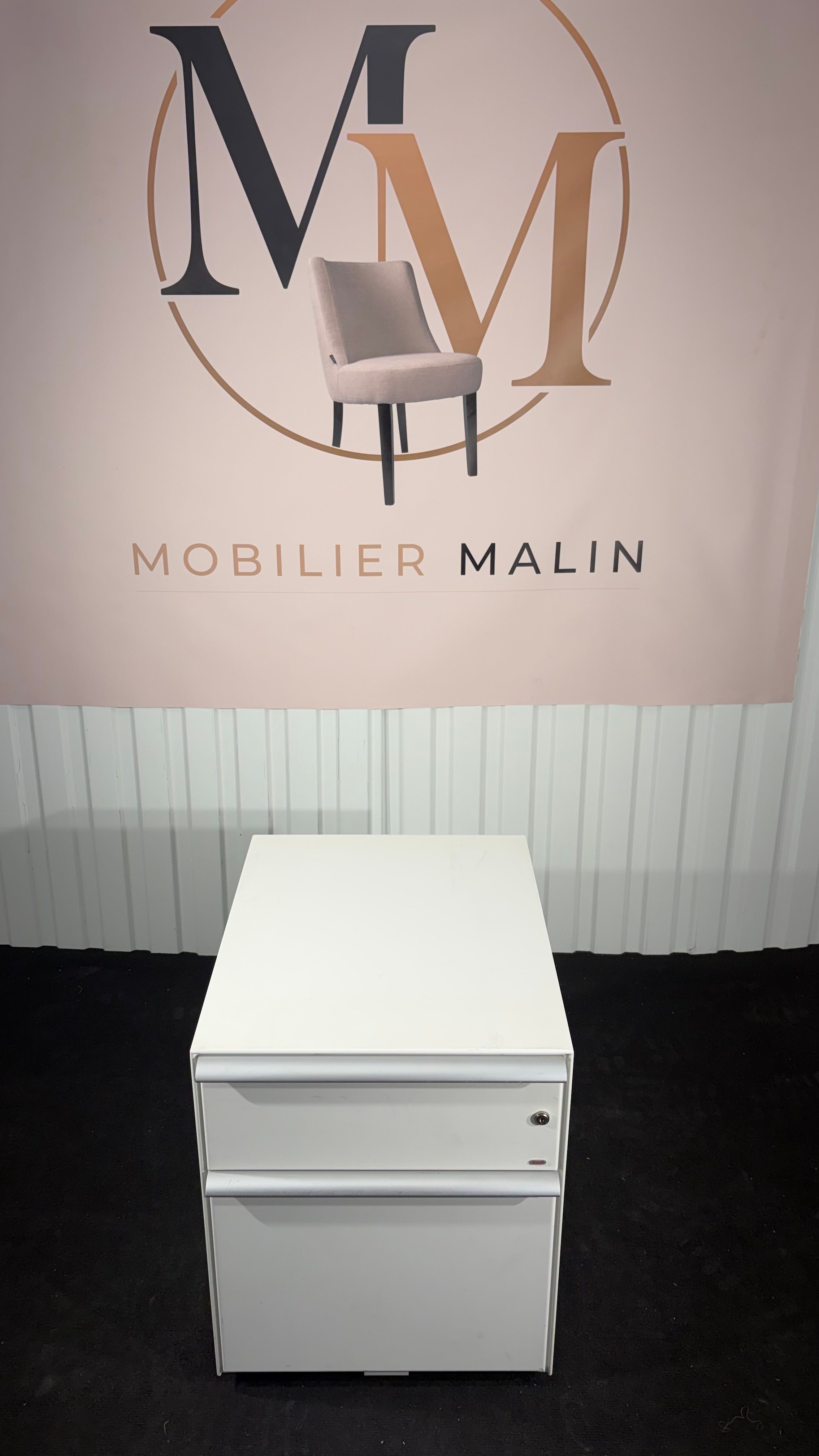 Caisson de bureau mobile 2 tiroirs blanc avec serrure et roulettes