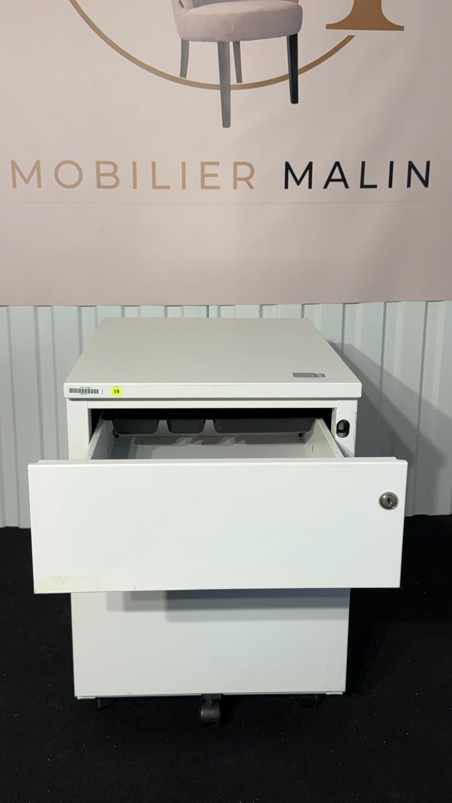 Caisson de bureau mobile 2 tiroirs blanc avec serrure et roulettes - vue 3
