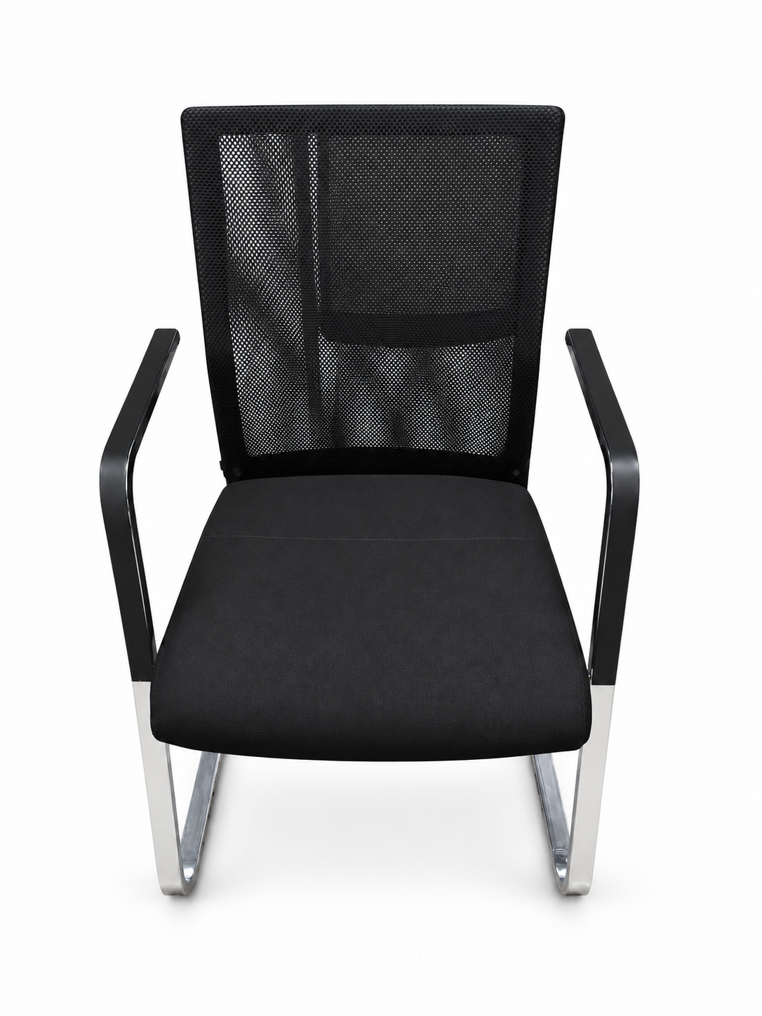 Chaise d’accueil noire avec dossier résille et accoudoirs