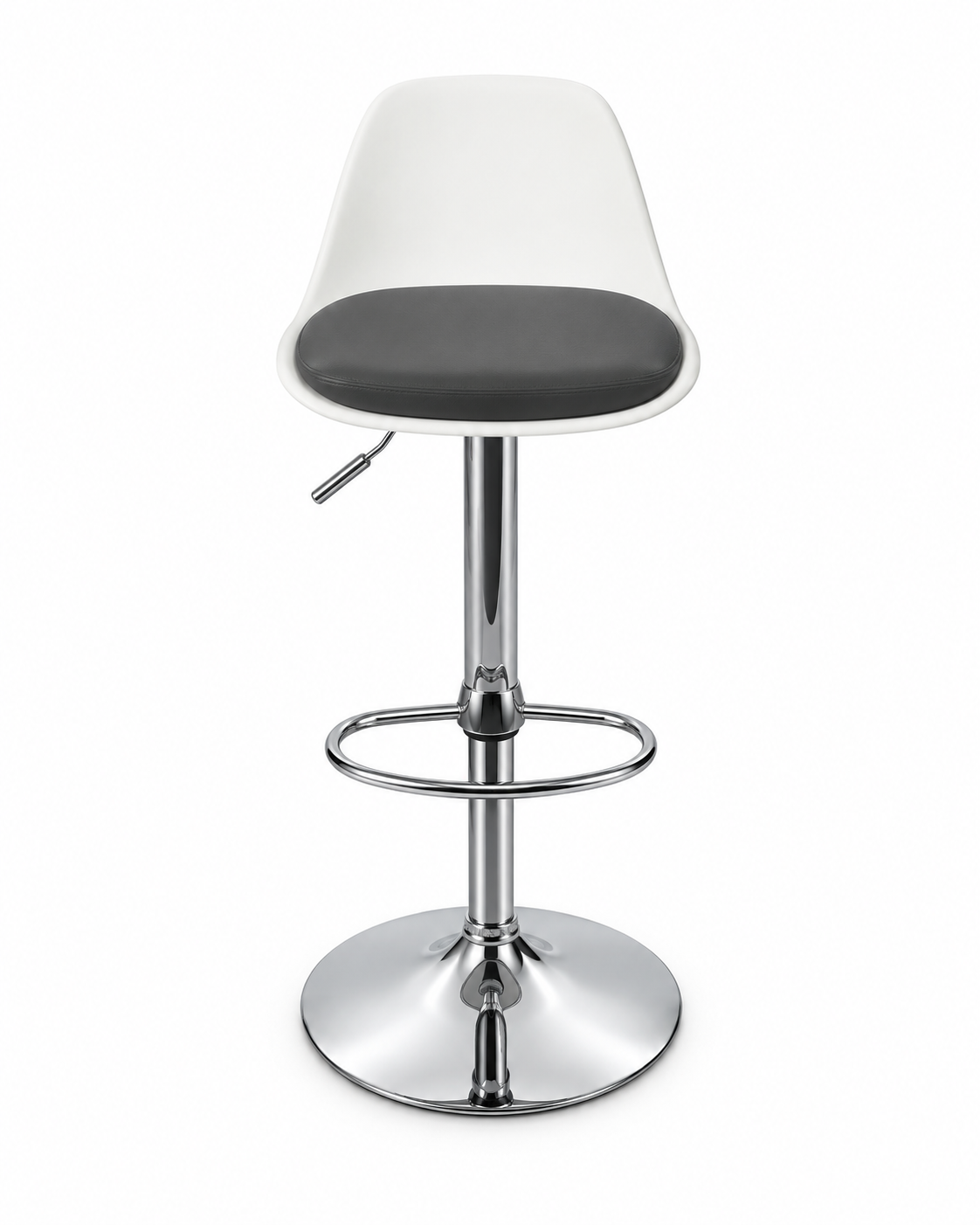 Tabouret de bar réglable blanc et noir avec pied chromé