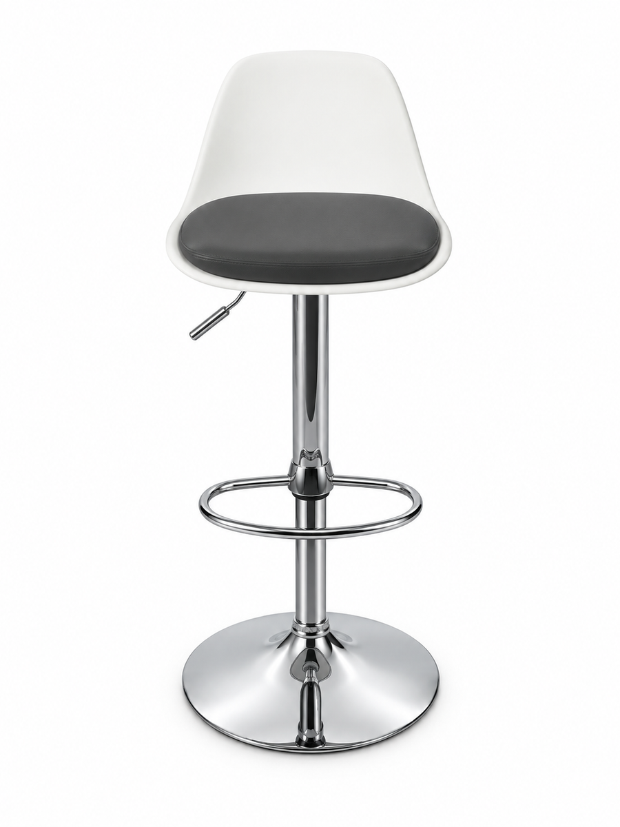 Tabouret de bar réglable blanc et noir avec pied chromé