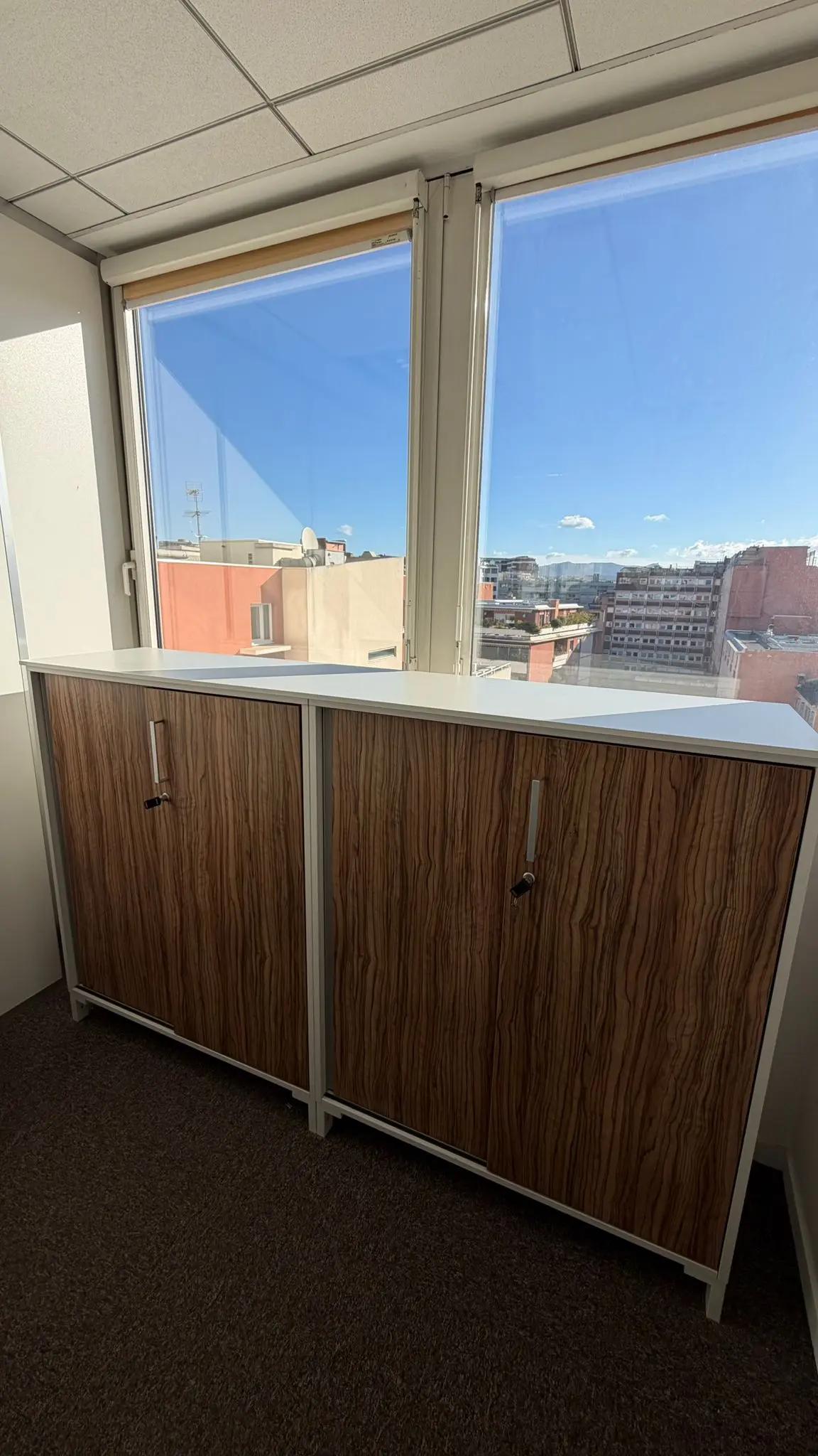 Armoire basse bureau design 124x100 bois & blanc - vue 3