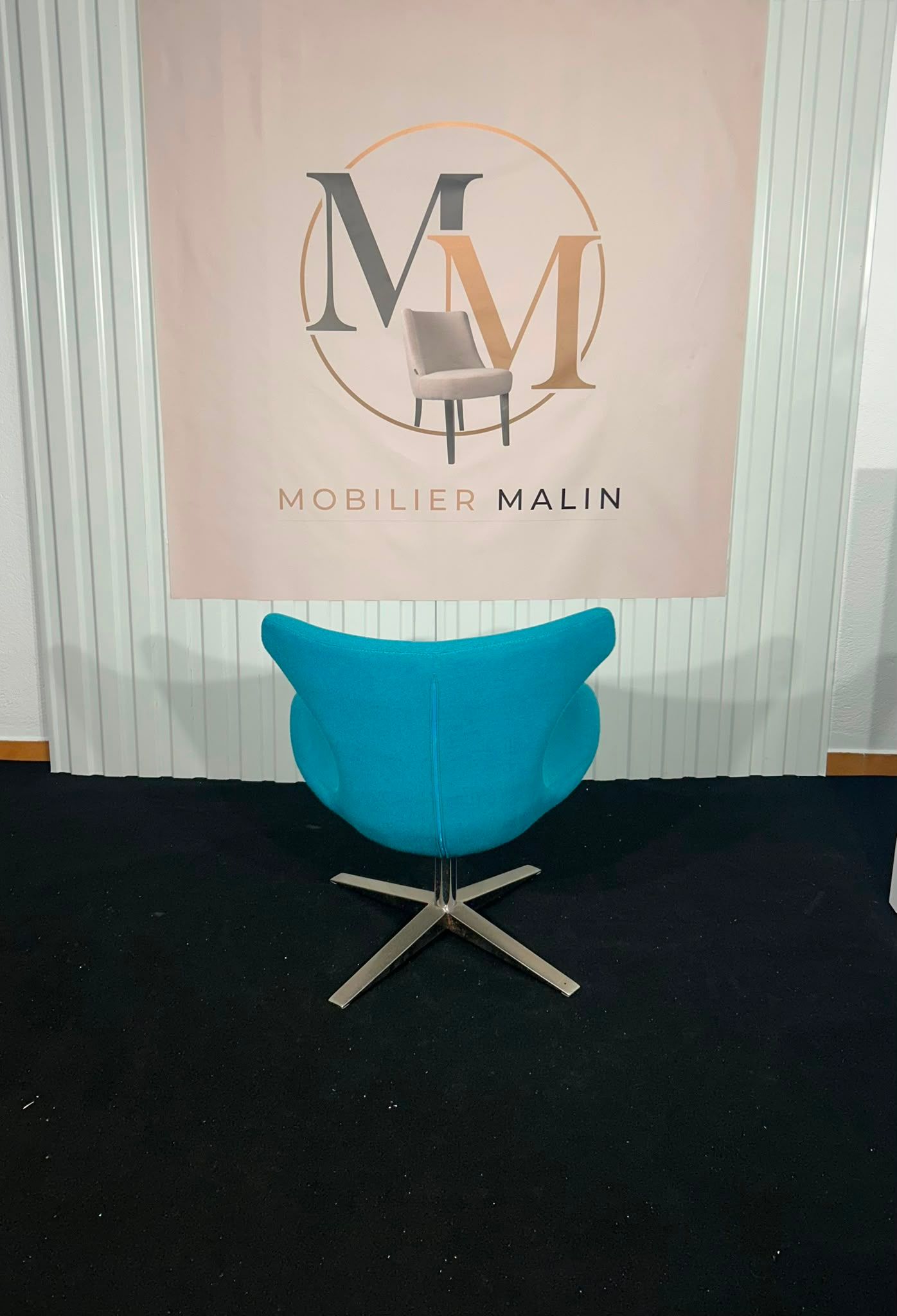 Fauteuil d’accueil pivotant turquoise en tissu bouclette – Mobilier professionnel - vue 2