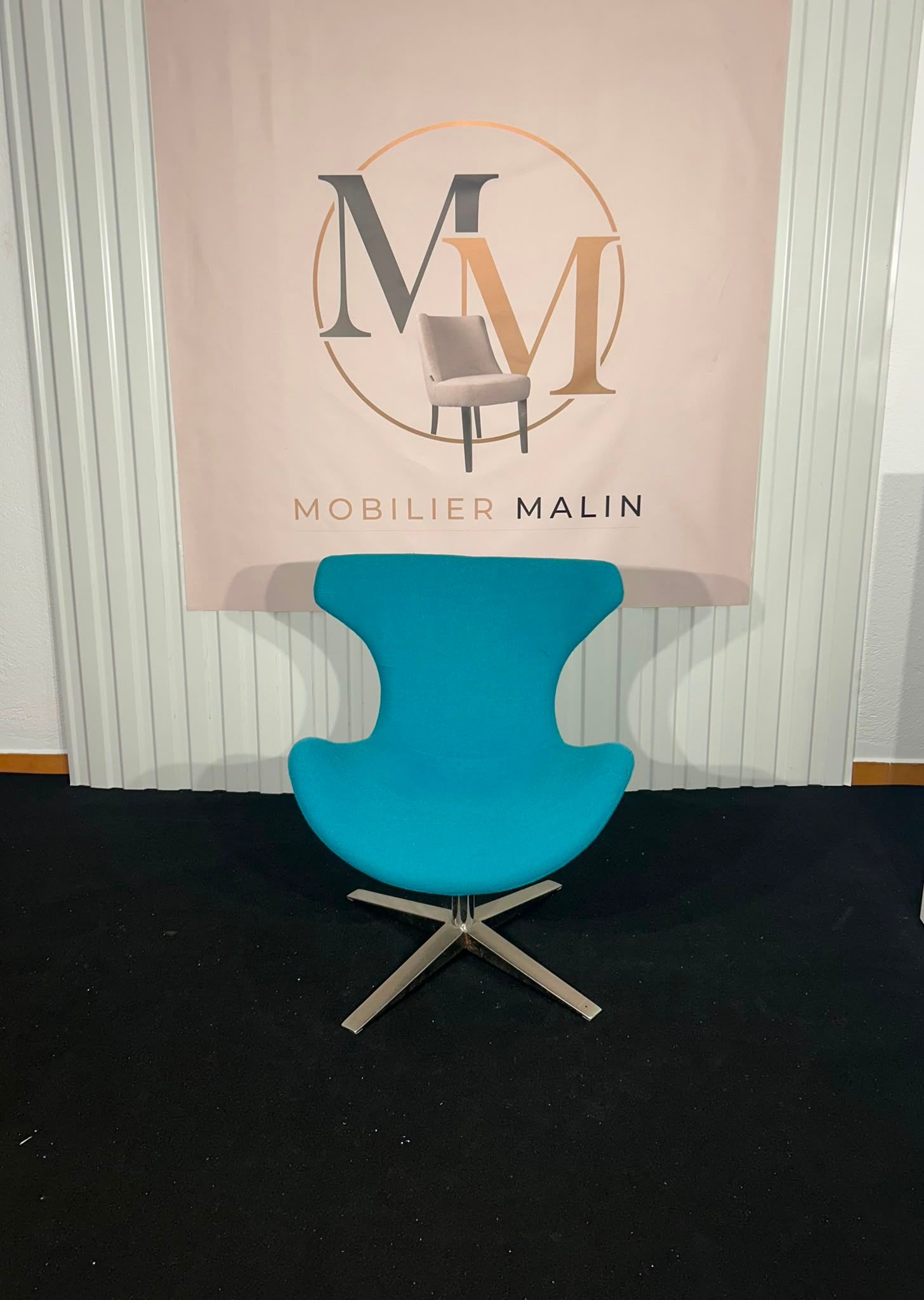 Fauteuil d’accueil pivotant turquoise en tissu bouclette – Mobilier professionnel - vue 1