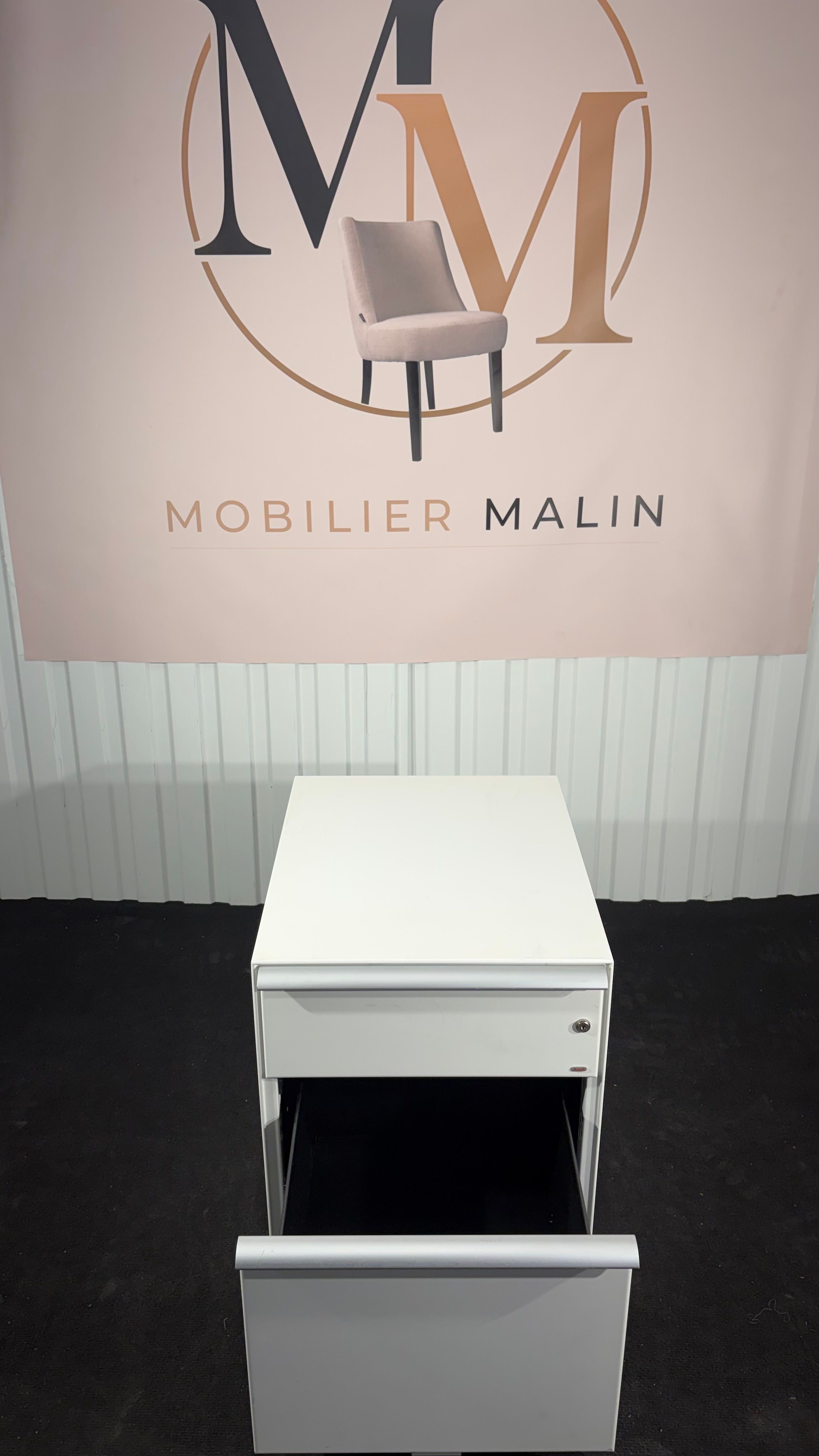 Caisson de bureau mobile 2 tiroirs blanc avec serrure et roulettes - vue 4