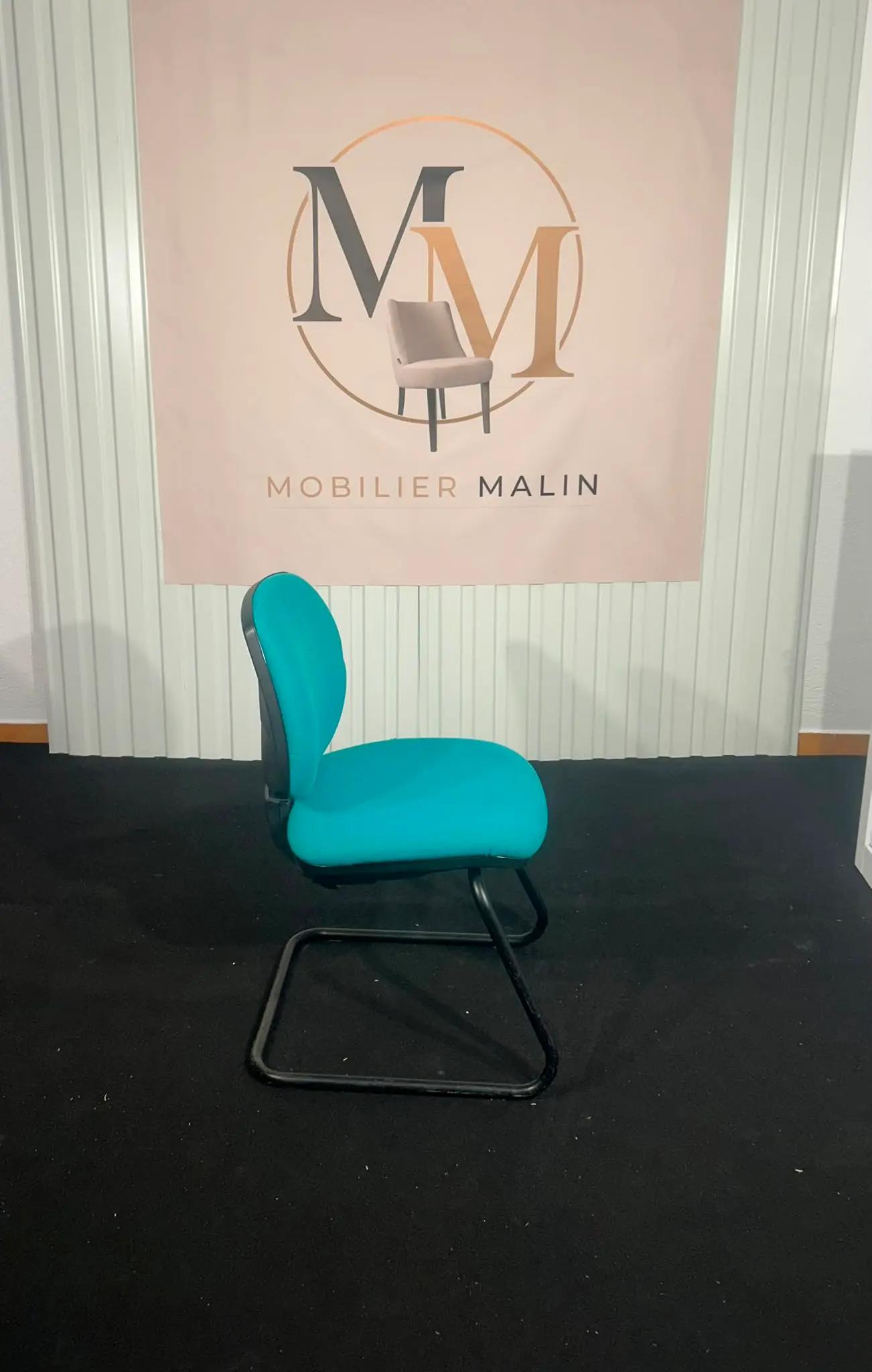 Chaise visiteur à piètement luge en tissu turquoise rembourré - vue 4