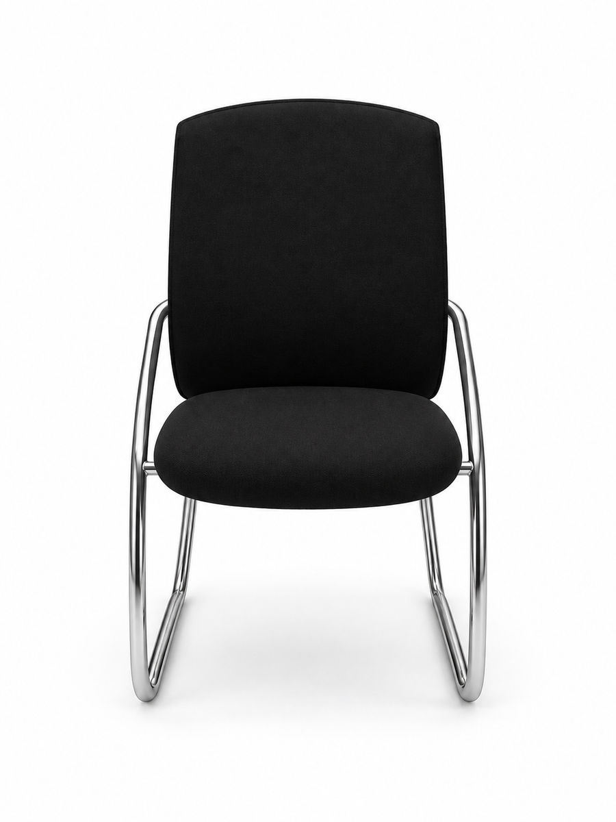 Chaise visiteur noire – Assise rembourrée et piètement luge chromé
