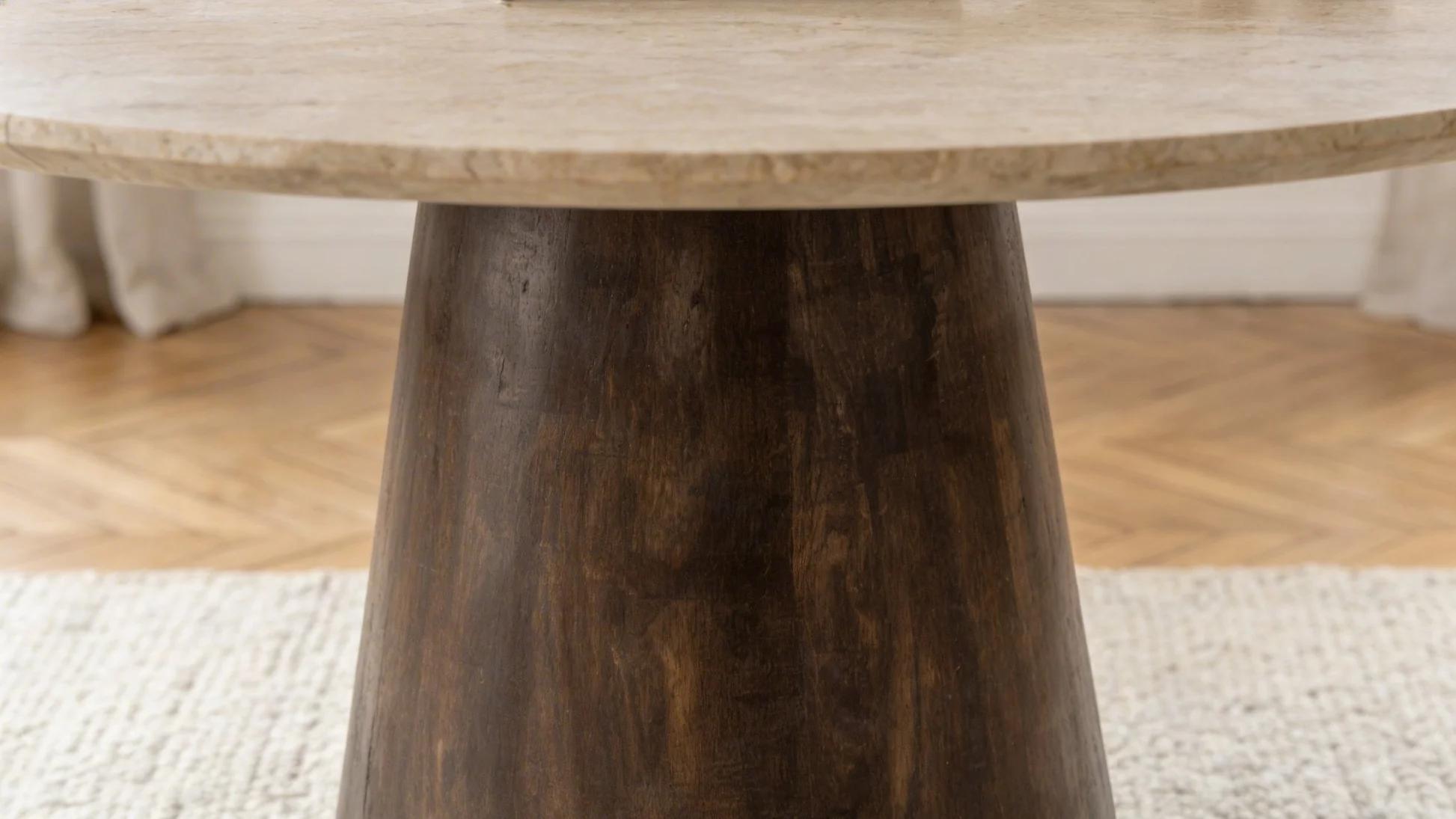 Table à manger ronde AIKIN travertin Ø130 cm – Bois de manguier - vue 3
