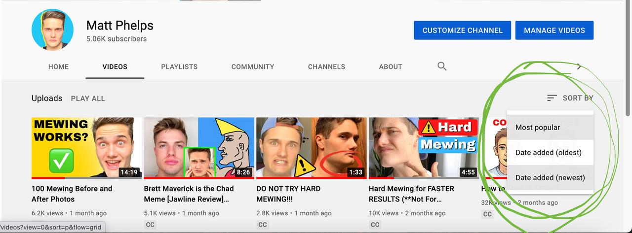 How to sort a YouTube channel by most popular videos