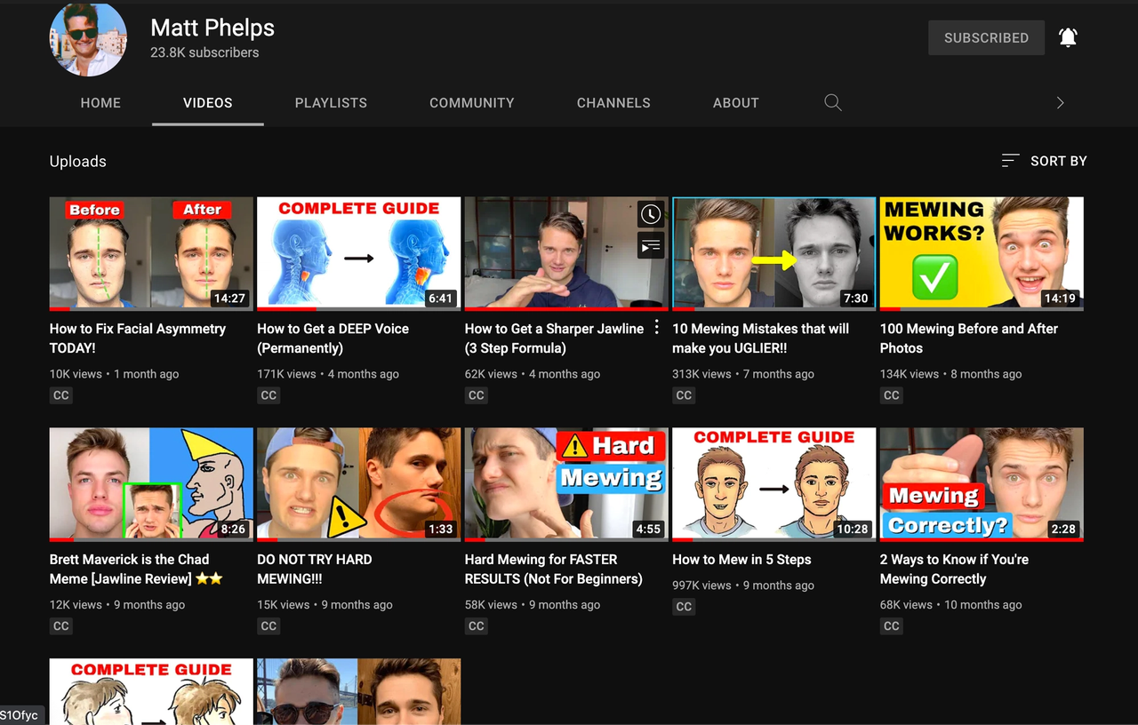 Matt YouTube channel thumbnails screenshot