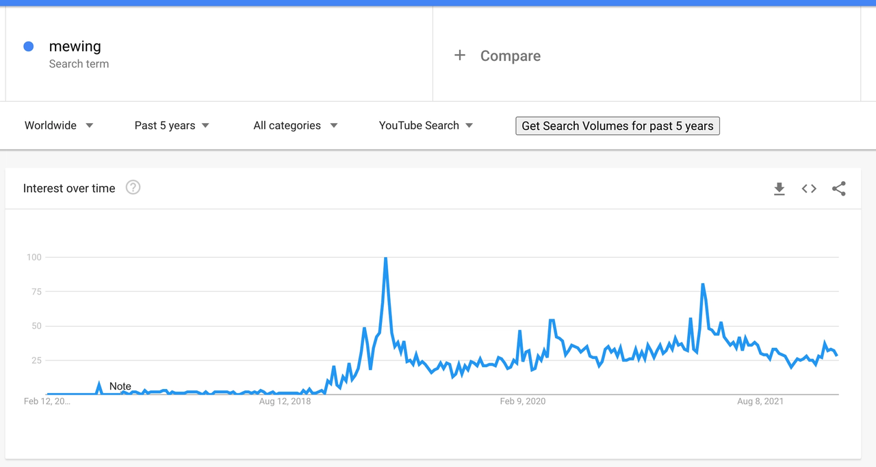 Google Trends - mewing worldwide screenshot