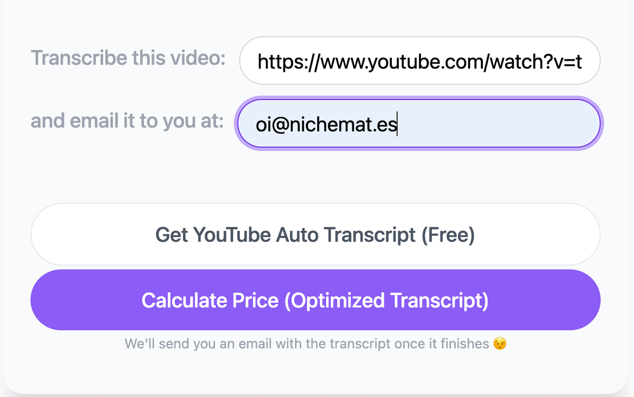 Example how to get an SEO optimized Transcript on youtubetranscripts.com