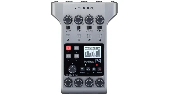 Zoom PodTrak P4 Podcast Recorder, Battery Powered, 4 Microphone Inputs, 4 Headphone Outputs, Phone and USB Input for Remote Interviews