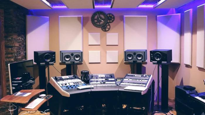 professional recording studio with monitors