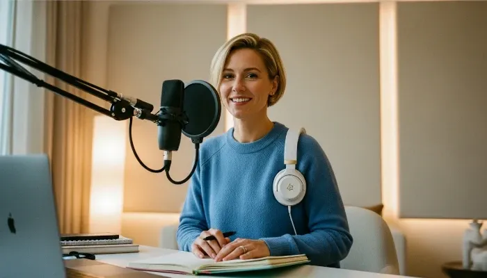 Recording a podcast in an acoustically treated room at home