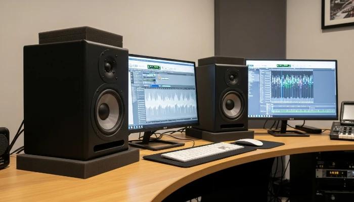 Liam's budget monitors with inexpensive foam isolation pads