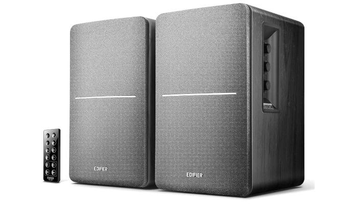 Edifier R1280DB Powered Bluetooth Bookshelf Speakers - Optical Input - Wireless Studio Monitors - 4 Inch Near Field Speaker - 42W RMS - Wood Grain (Black)