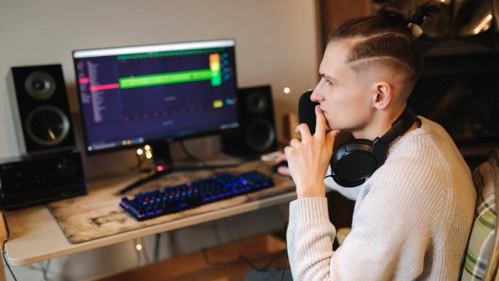 music producer at home recording studio