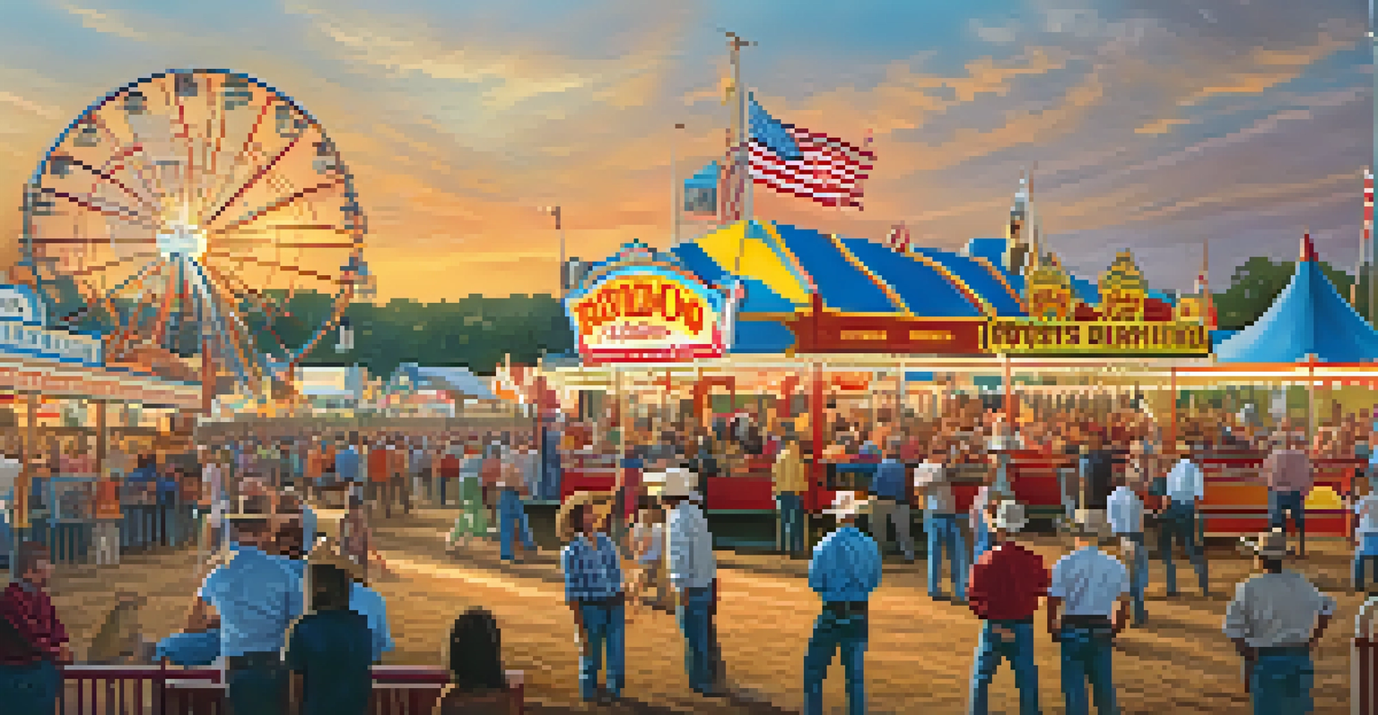 Families watching a rodeo event at the North Carolina State Fair with colorful carnival rides in the background.