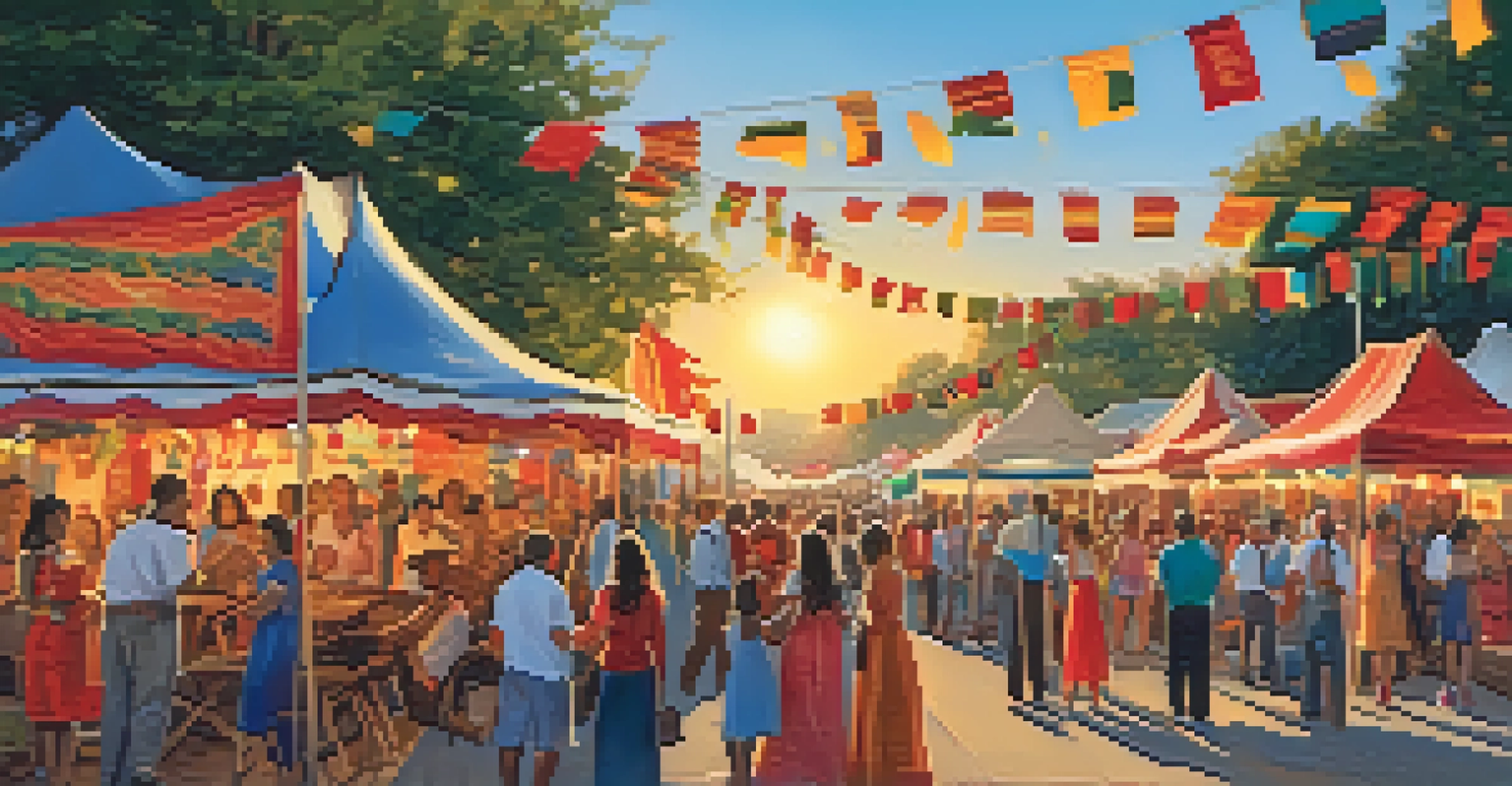 A lively cultural festival in North Carolina with music, dance, and local crafts, filled with people enjoying the celebrations.