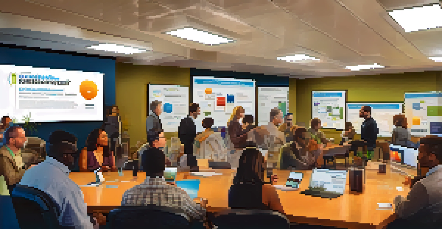 A networking event with diverse tech professionals chatting and exchanging ideas in a conference room.