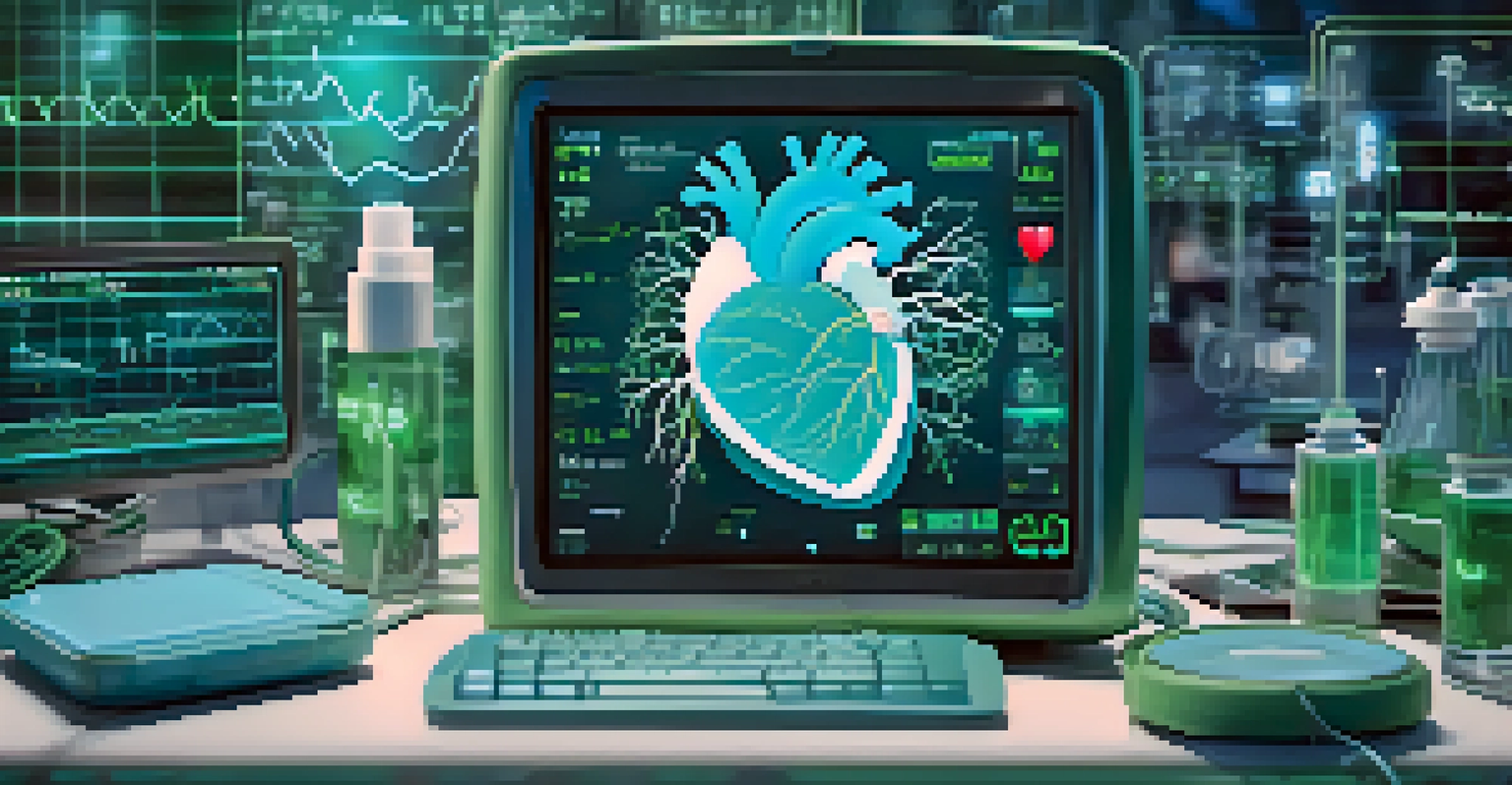 A heart monitor showing vital signs with modern medical technology in a calm research setting.