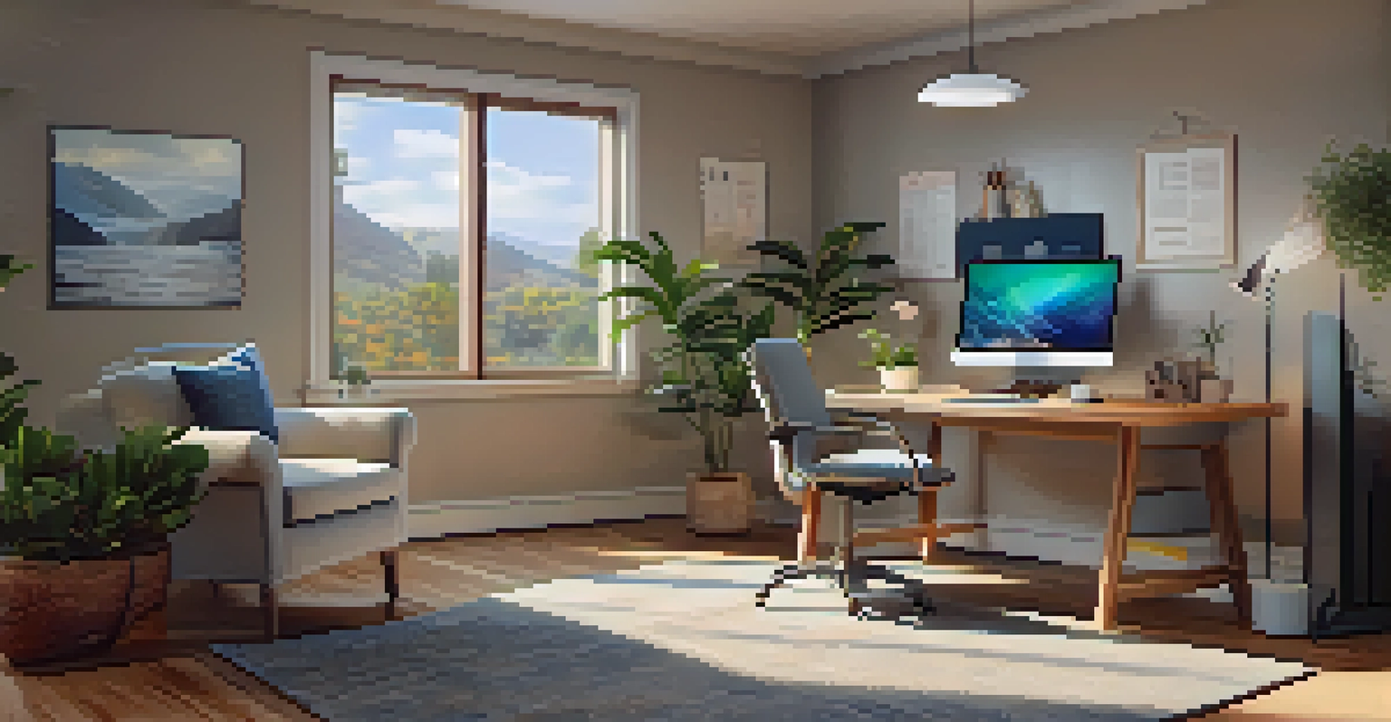A person having a virtual therapy session in a cozy home office with plants in the background.