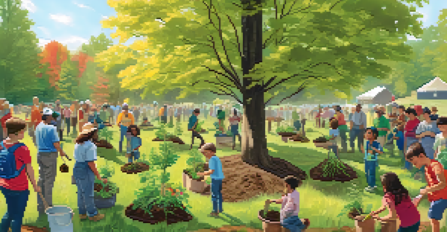A community event where people are planting trees in a North Carolina forest, showcasing teamwork and environmental care.