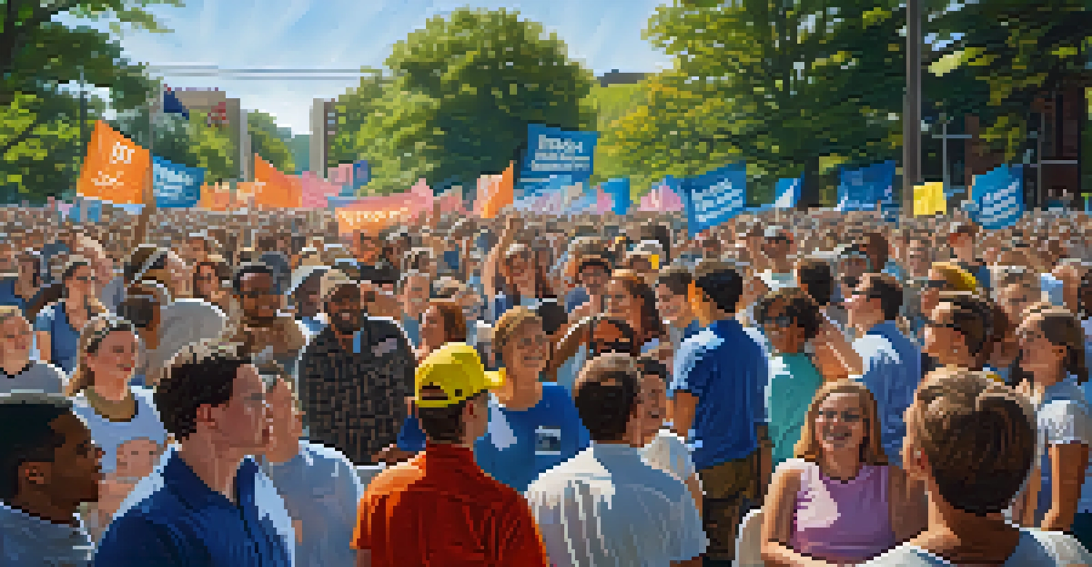 A lively modern political rally in North Carolina showcasing diverse young voters discussing important issues.