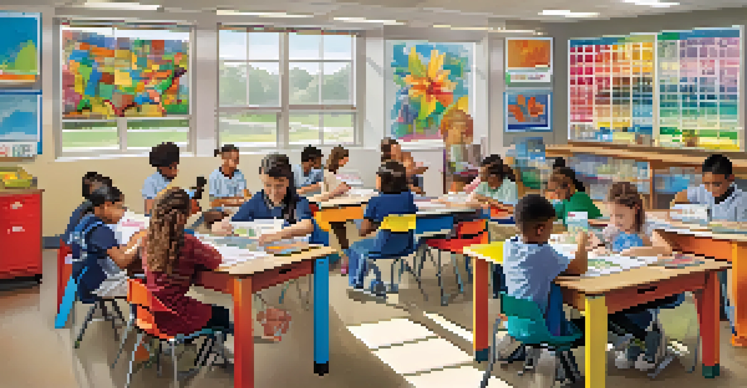 A classroom in North Carolina with students actively participating in hands-on learning activities under the guidance of a teacher.