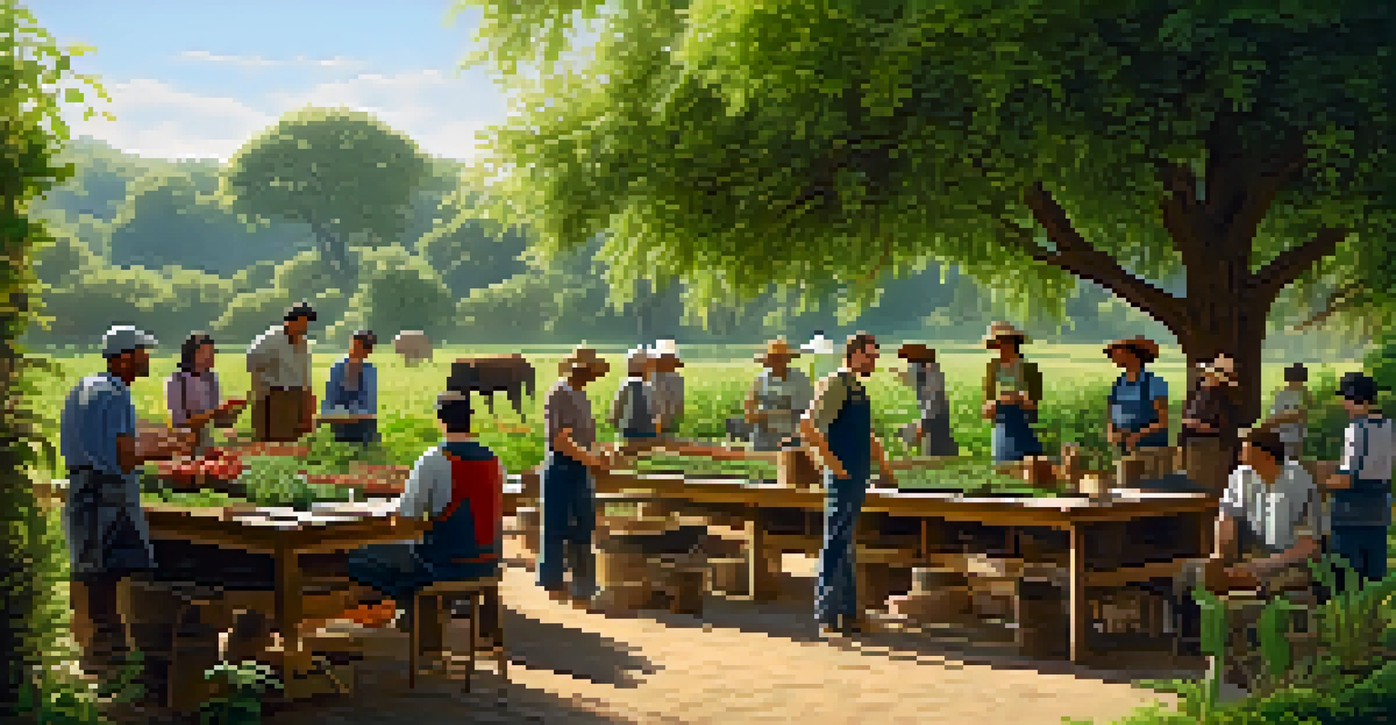 An outdoor agricultural workshop with participants learning about sustainable farming techniques in a lush green setting.
