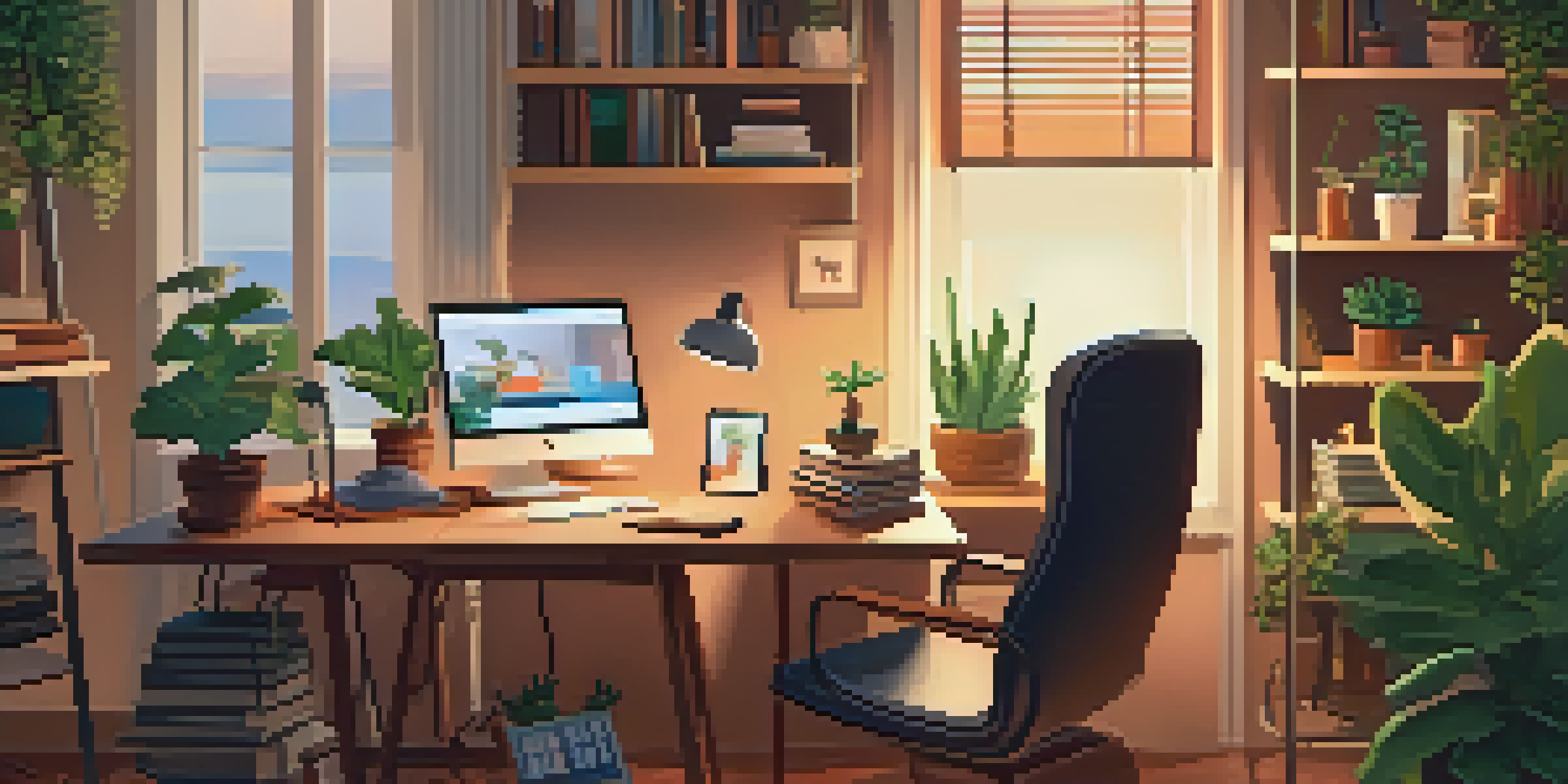 A person in a cozy home office engaged in a telehealth video consultation on a laptop, surrounded by plants and warm lighting.