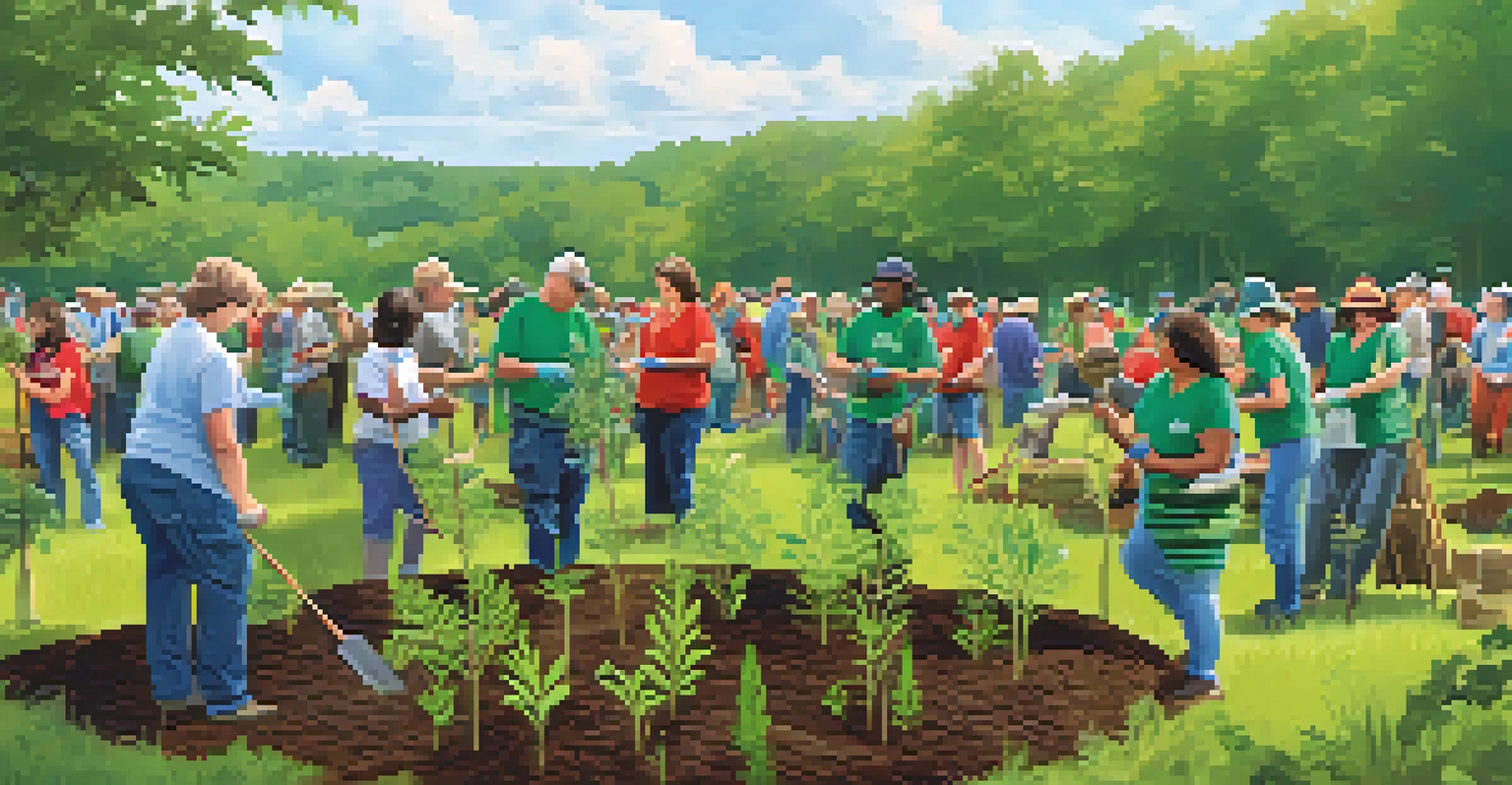 A group of community volunteers planting trees in a North Carolina park, showcasing teamwork and environmental stewardship.