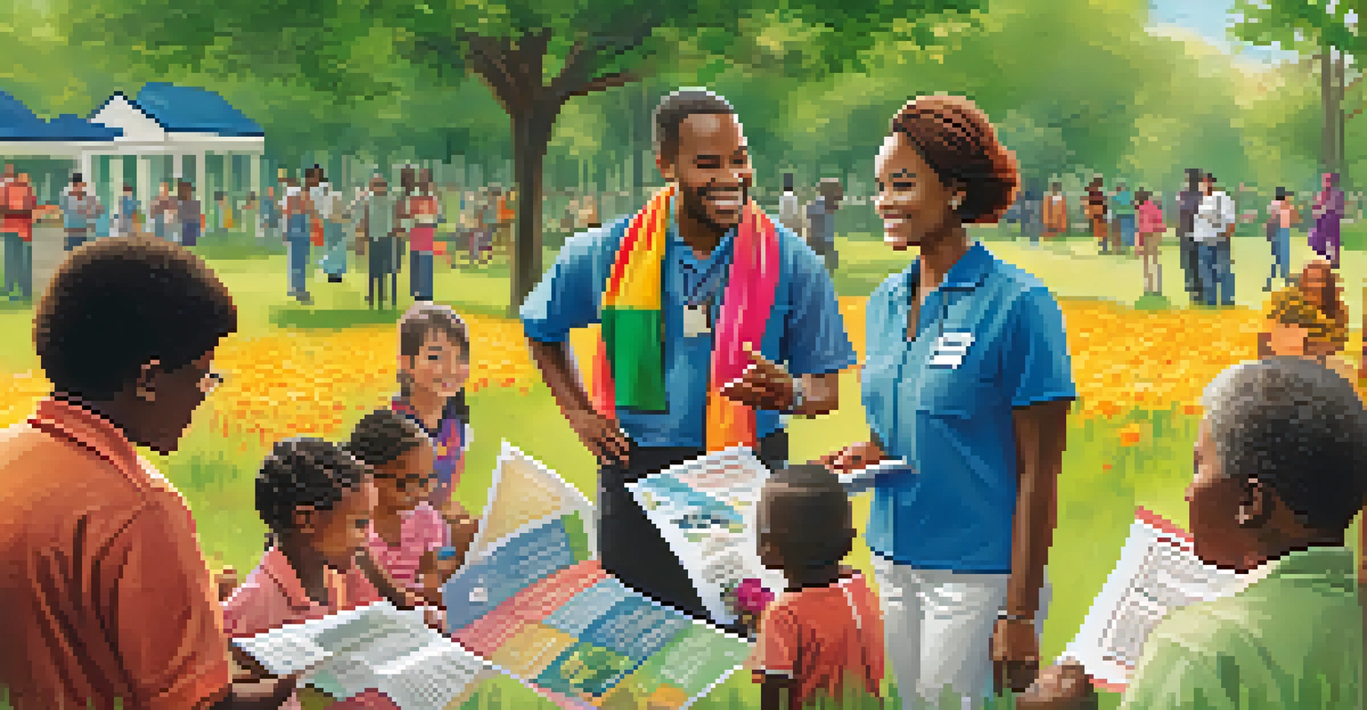 A community health worker engaging with individuals in a park, promoting health education and resources.