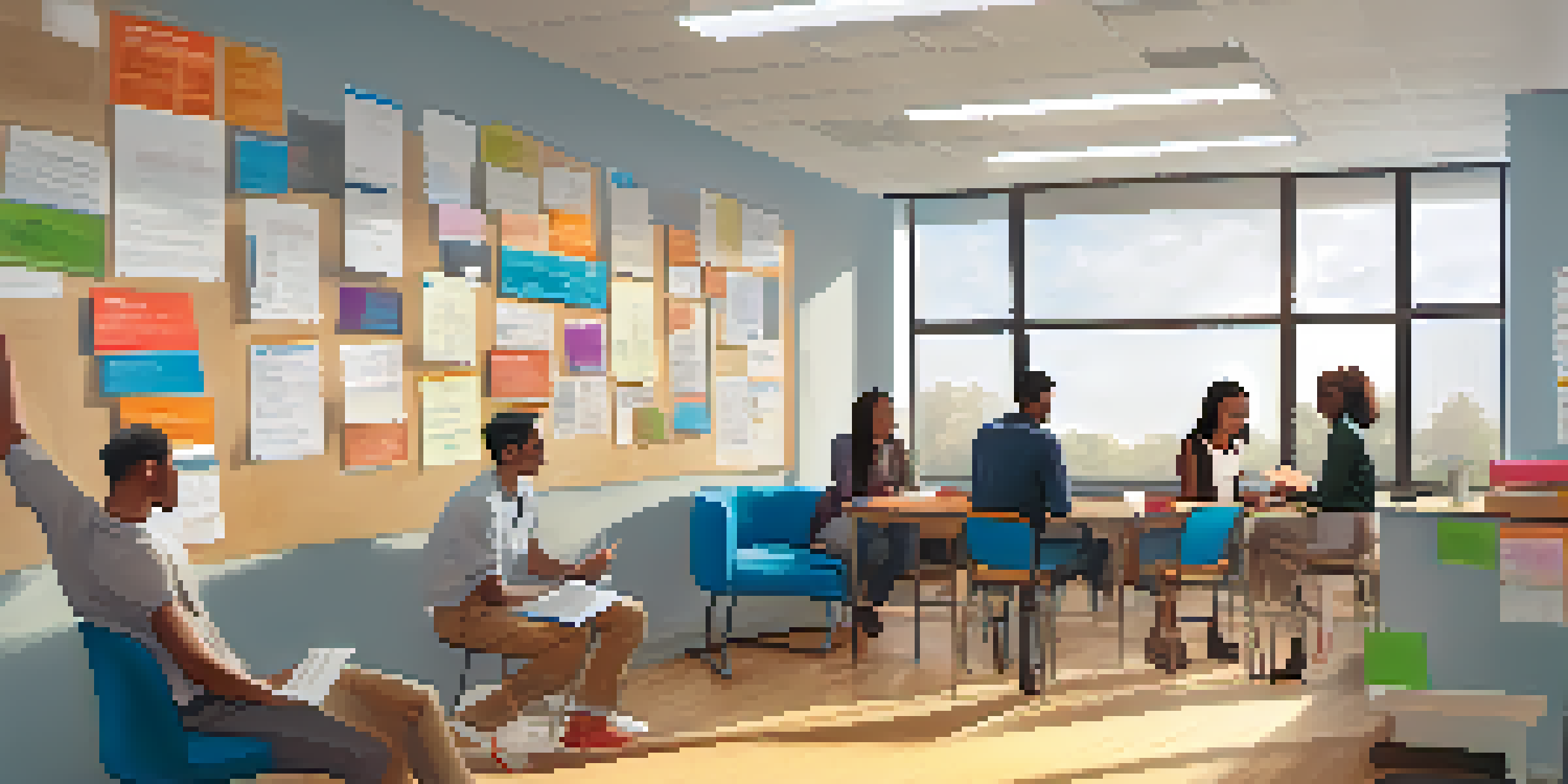 A group of diverse students receiving career counseling at NC State University, with advisors in a bright, welcoming office space.