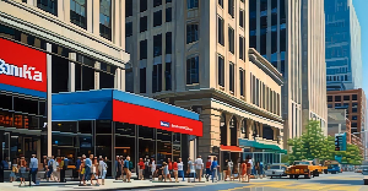 A busy street in Charlotte, North Carolina, with people walking, shops, cafes, and the Bank of America building in the background.