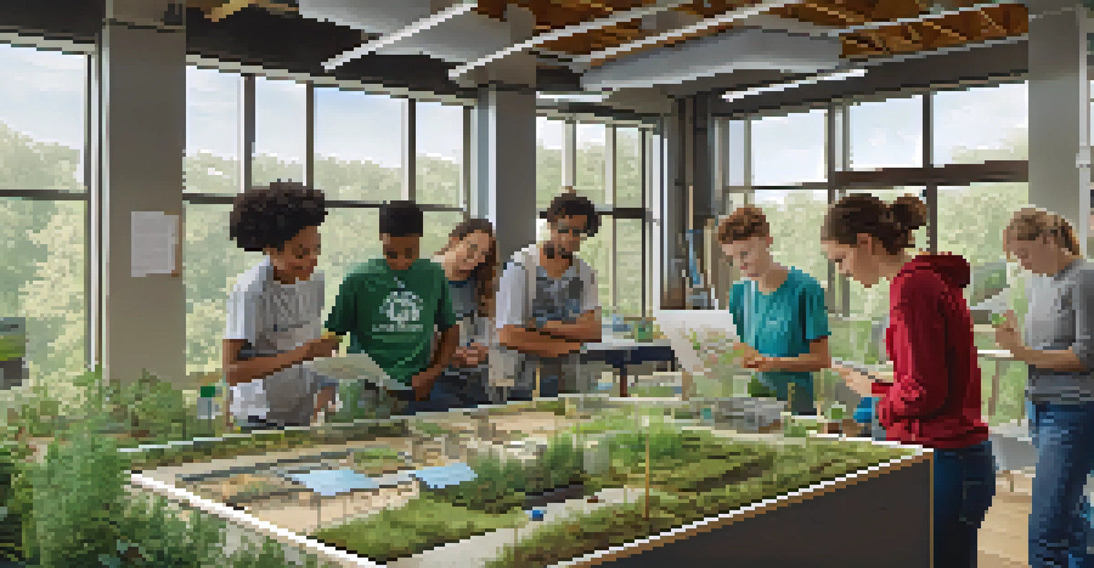 Students at a university in North Carolina working on a sustainability project with recycled materials.