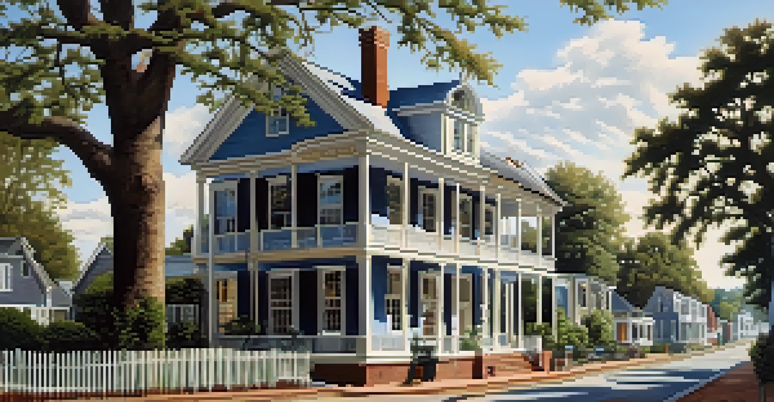An image of Historic Bath, featuring colonial-style buildings and the Bonner House, with a cobblestone street and clear blue sky, creating a nostalgic ambiance.