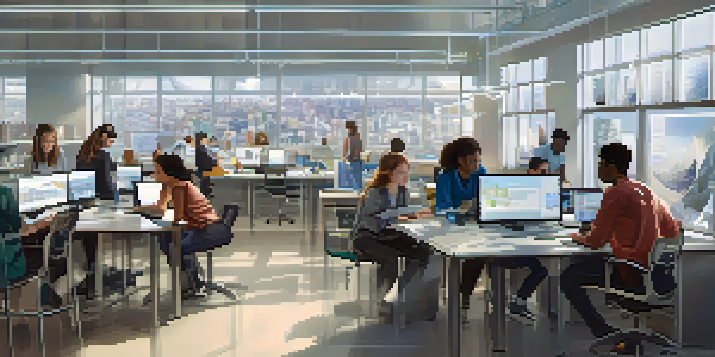 A group of diverse students working together in a bright laboratory on a global research project, surrounded by technology and research materials.