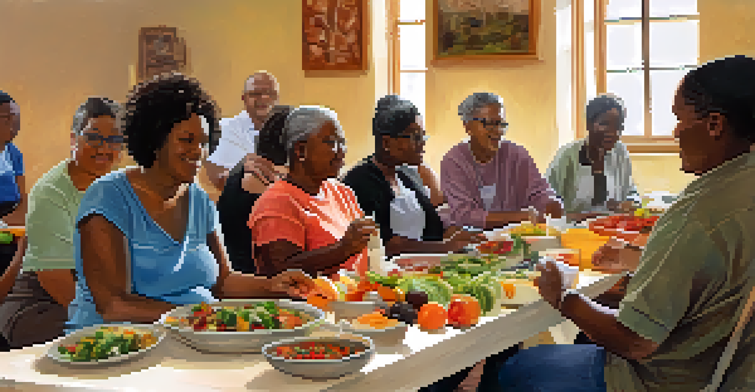 Participants of various ages engaged in a community health workshop focused on healthy cooking techniques.