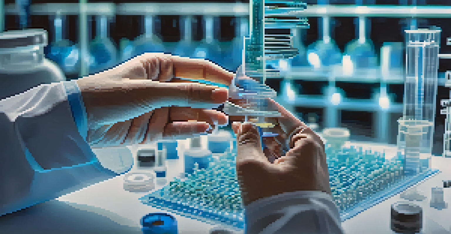 A close-up of a scientist's hands using gene editing technology in a laboratory.