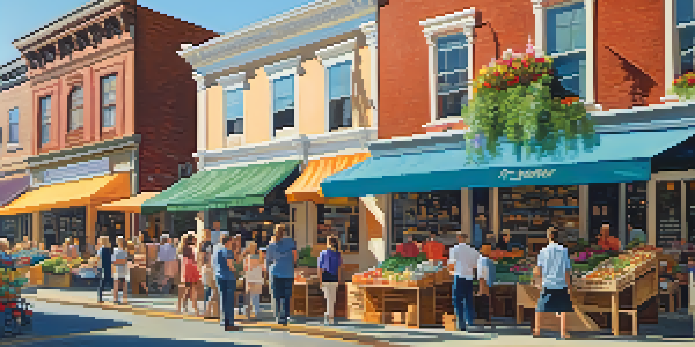 A lively street market in North Carolina with local businesses and people shopping under bright sunlight.