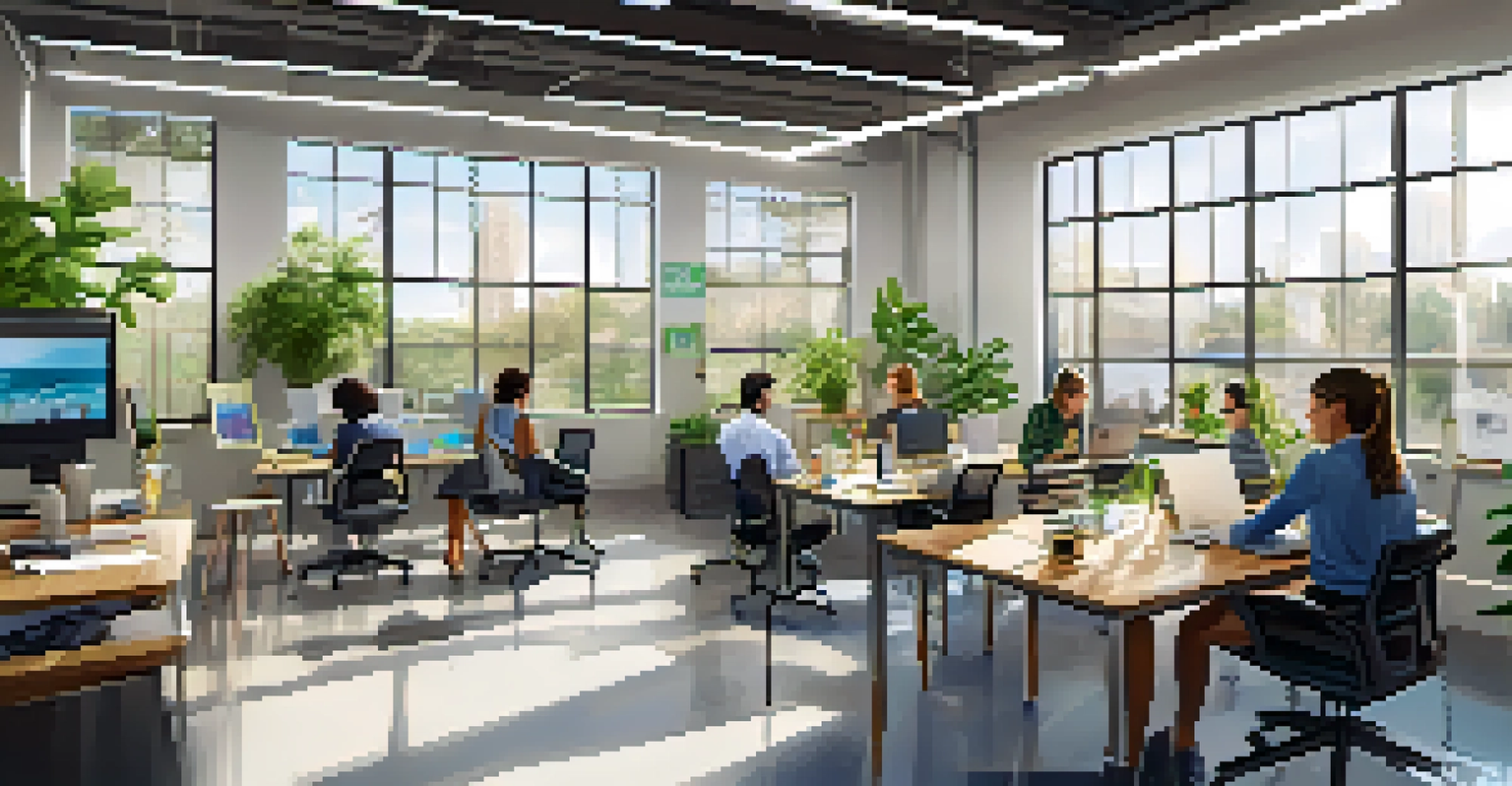An indoor office scene of a biotech startup with diverse team members brainstorming.